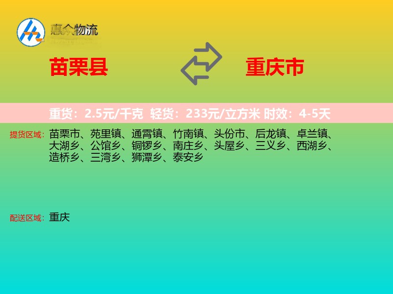 苗栗县到重庆市物流专线