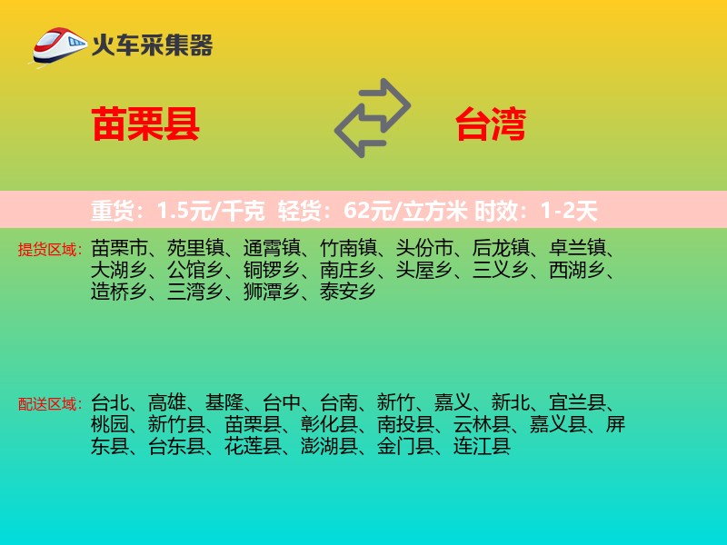 苗栗县到台湾物流专线