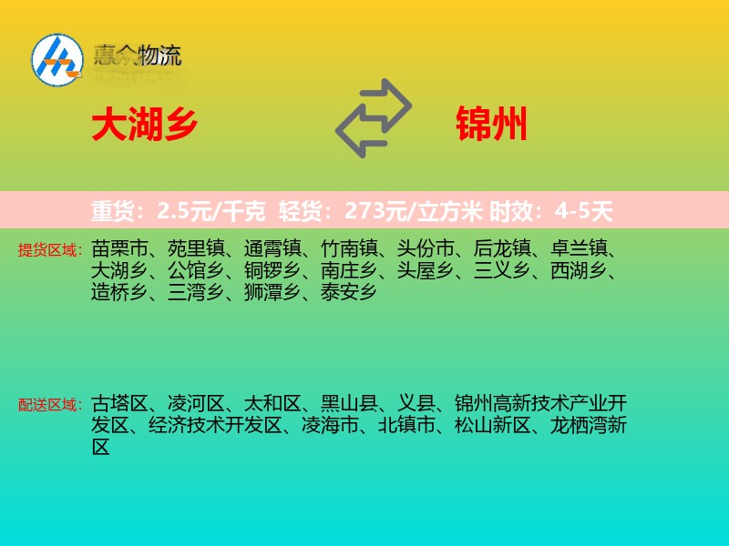 大湖乡到锦州物流专线