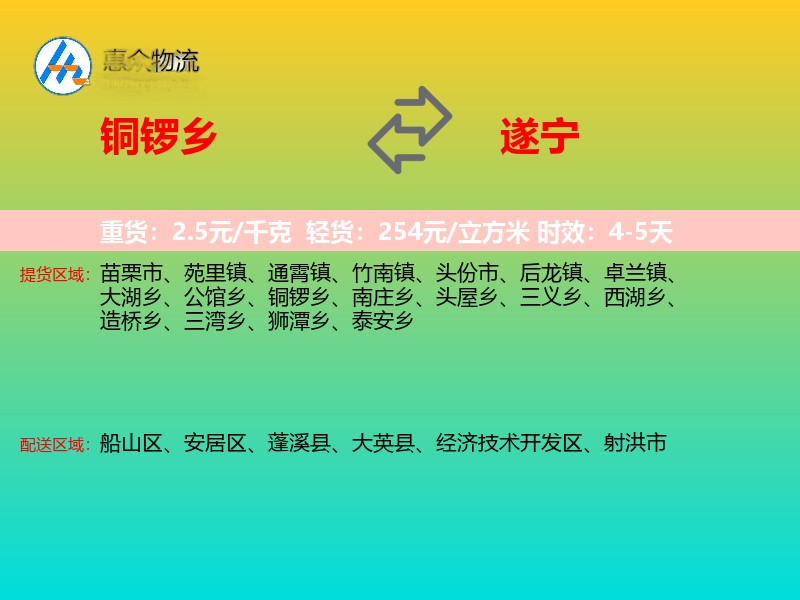 铜锣乡到遂宁物流专线