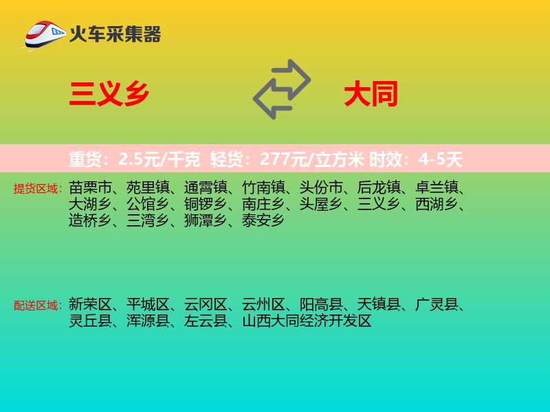 三义乡到大同物流专线