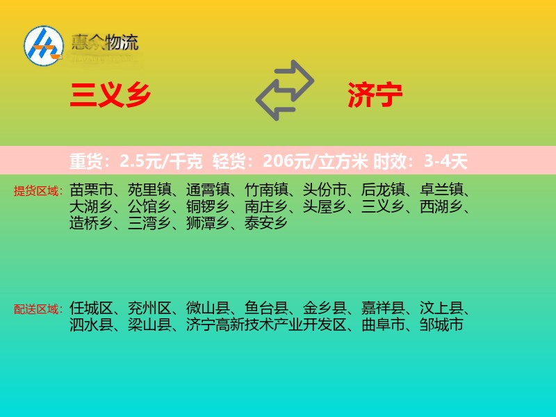 三义乡到济宁物流专线