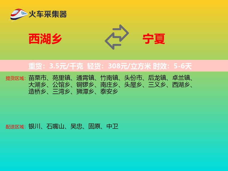 西湖乡到宁夏物流专线