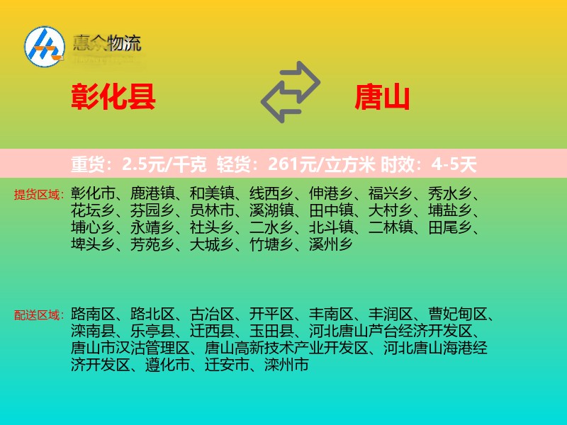 彰化县到唐山物流专线价格时效