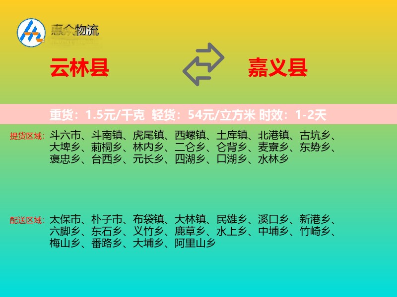 云林县到嘉义县物流专线