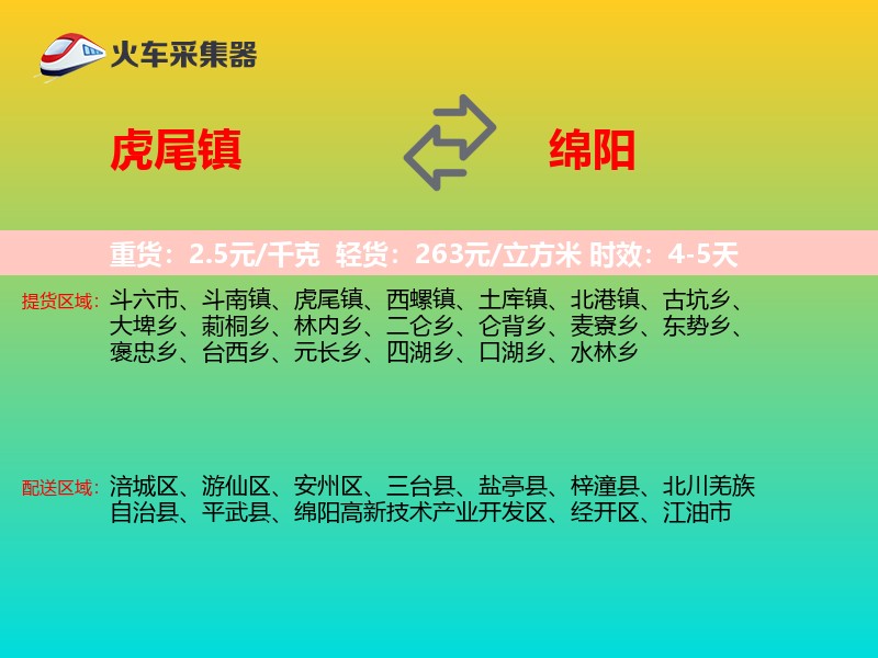 虎尾镇到绵阳物流专线