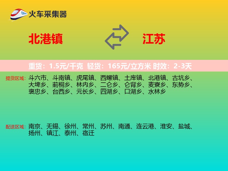 北港镇到江苏物流专线