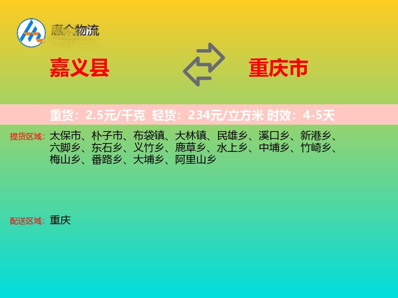 嘉义县到重庆市物流专线