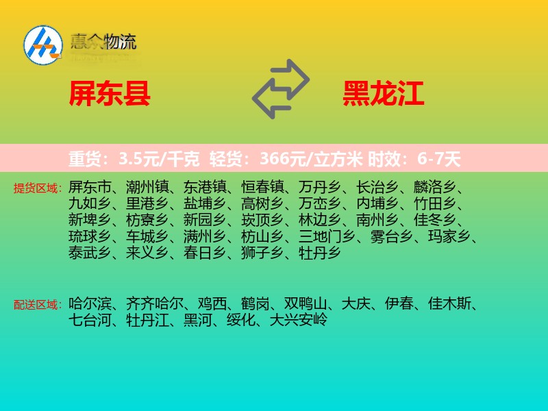 屏东县到黑龙江轿车托运