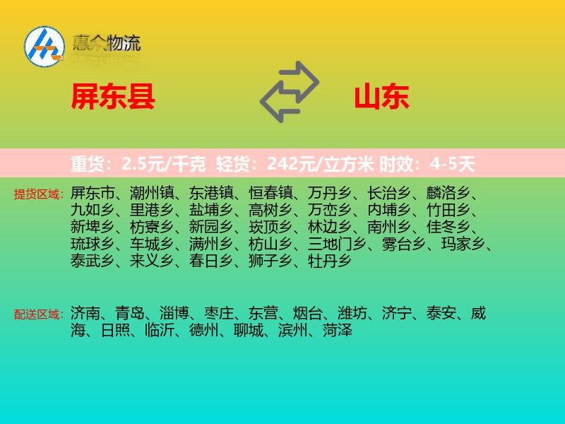 屏东县到山东轿车托运