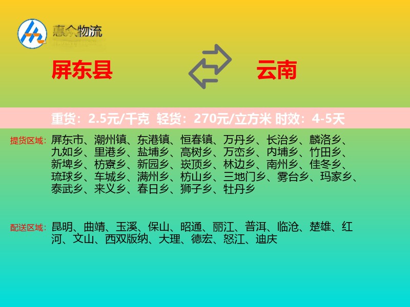 屏东县到云南长途搬家