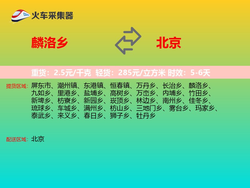 麟洛乡到北京物流专线