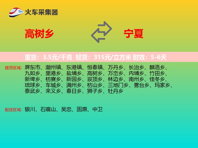 高树乡到宁夏长途搬家