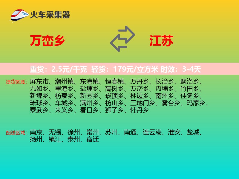 万峦乡到江苏物流专线