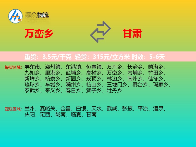万峦乡到甘肃长途搬家
