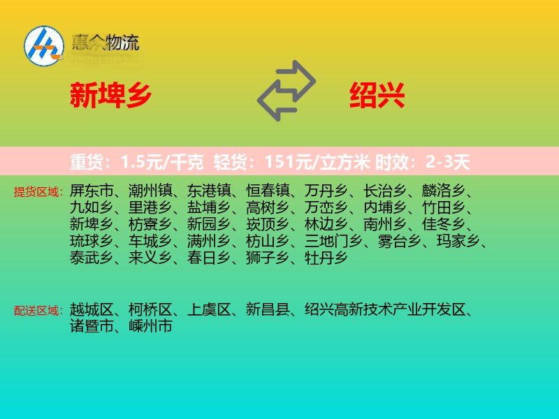 新埤乡到绍兴物流专线