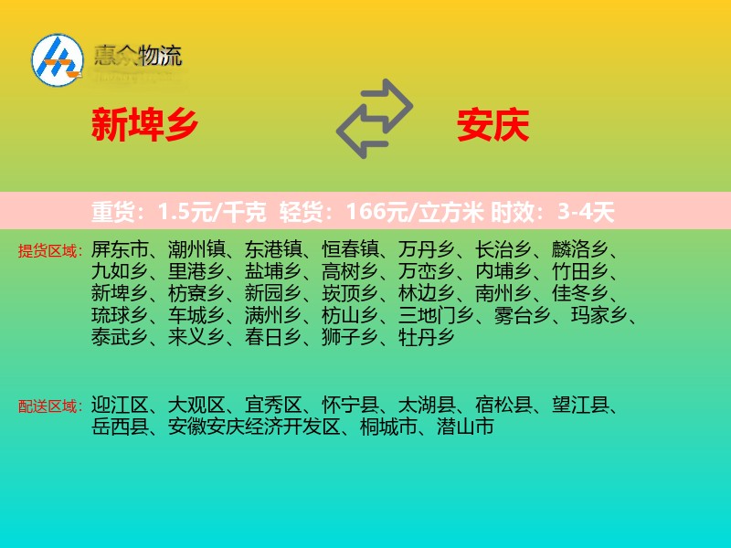 新埤乡到安庆物流专线