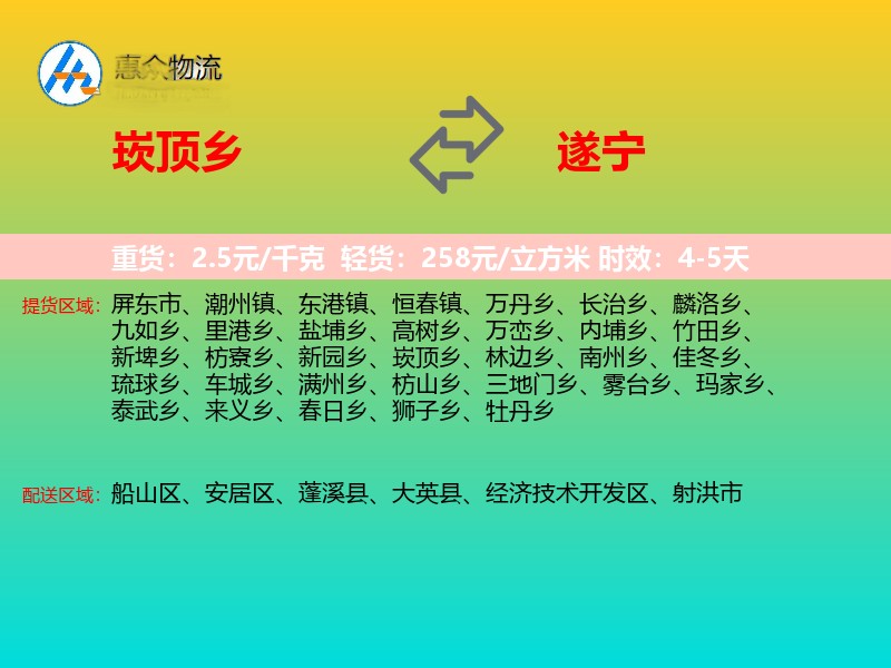 崁顶乡到遂宁物流专线