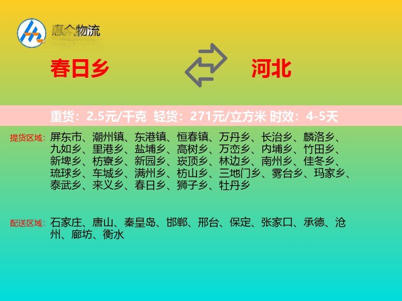 春日乡到河北物流专线