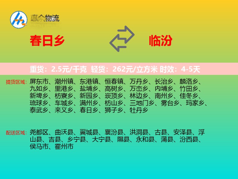 春日乡到临汾物流专线