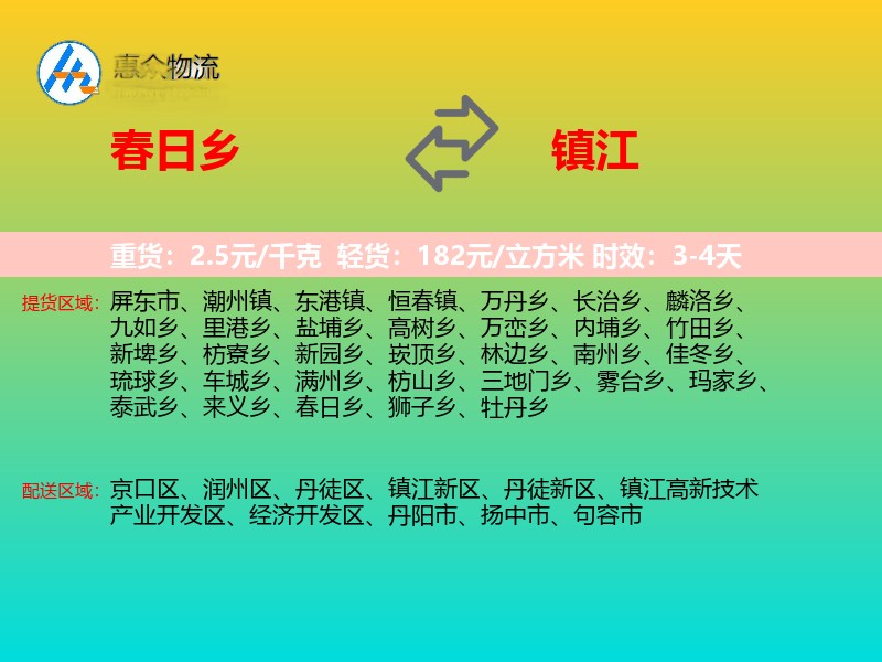 春日乡到镇江物流专线