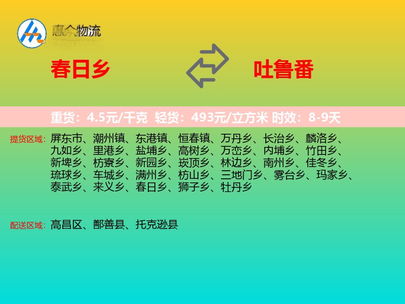 春日乡到吐鲁番物流专线
