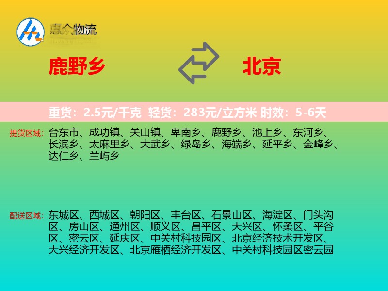 鹿野乡到北京物流专线