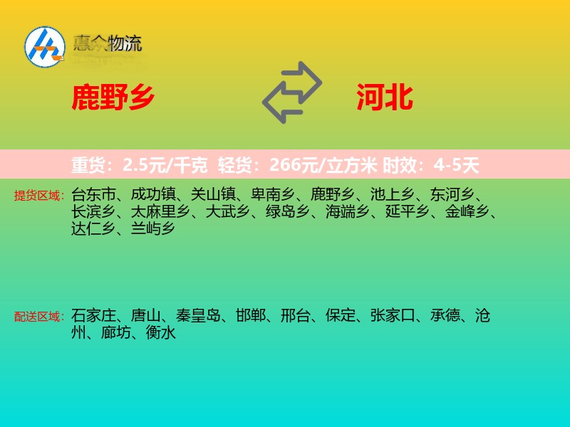 鹿野乡到河北长途搬家