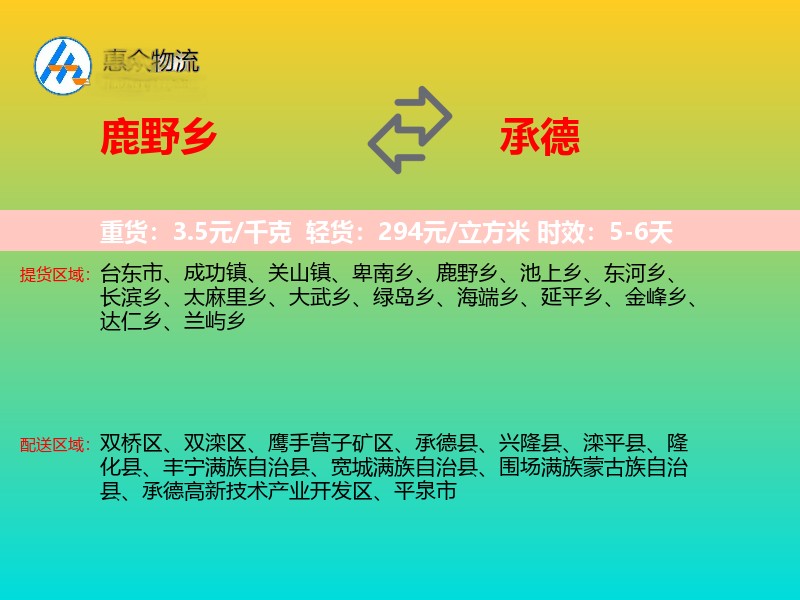 鹿野乡到承德物流专线