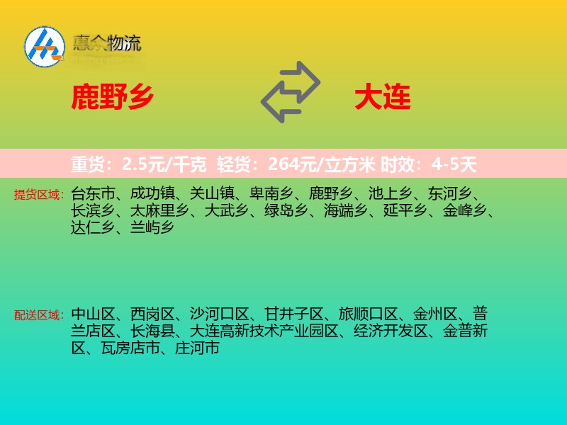 鹿野乡到大连物流专线