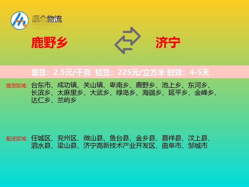鹿野乡到济宁物流专线