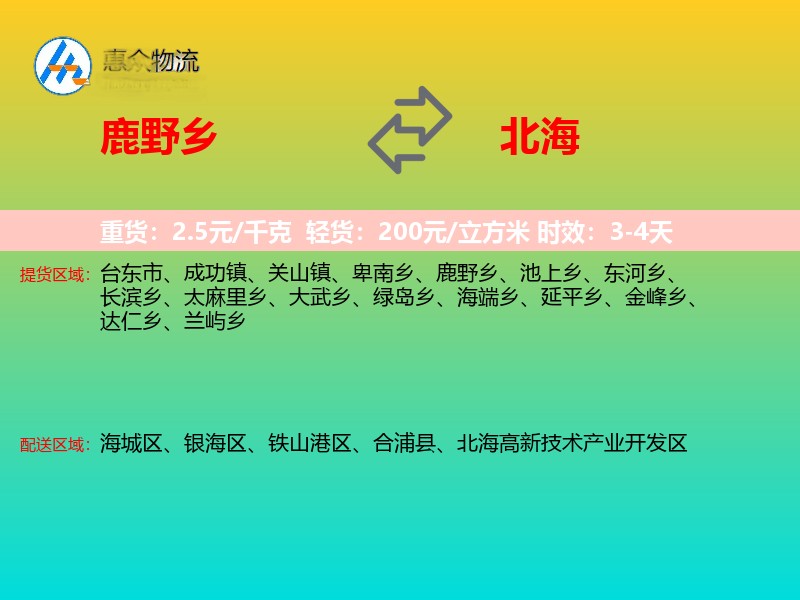 鹿野乡到北海物流专线