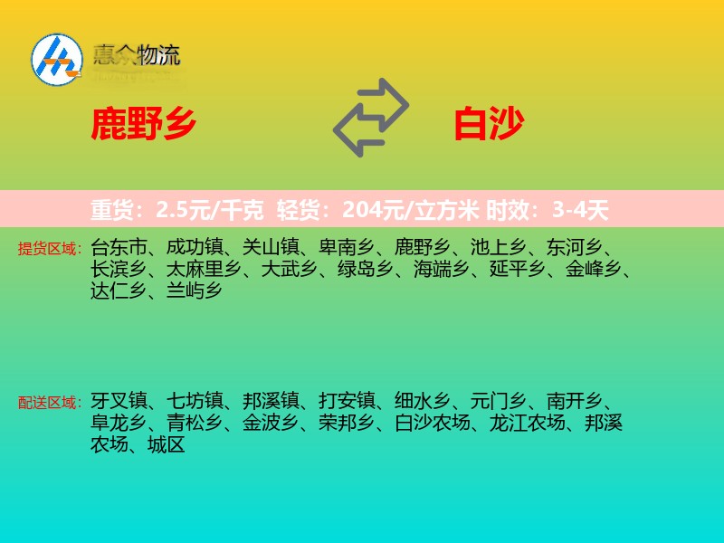 鹿野乡到白沙物流专线