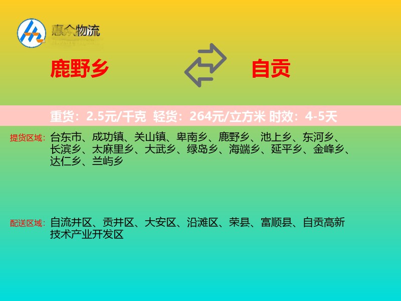 鹿野乡到自贡物流专线