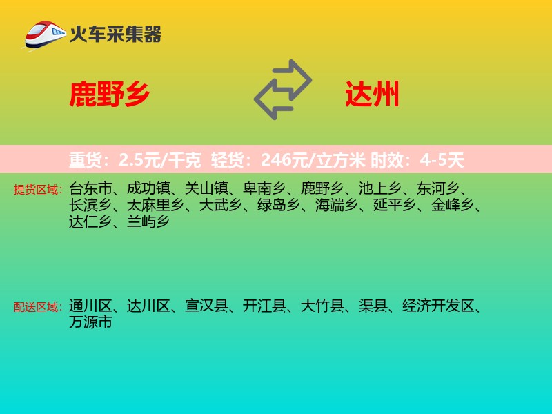 鹿野乡到达州物流专线