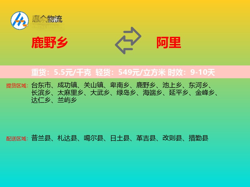 鹿野乡到阿里物流专线