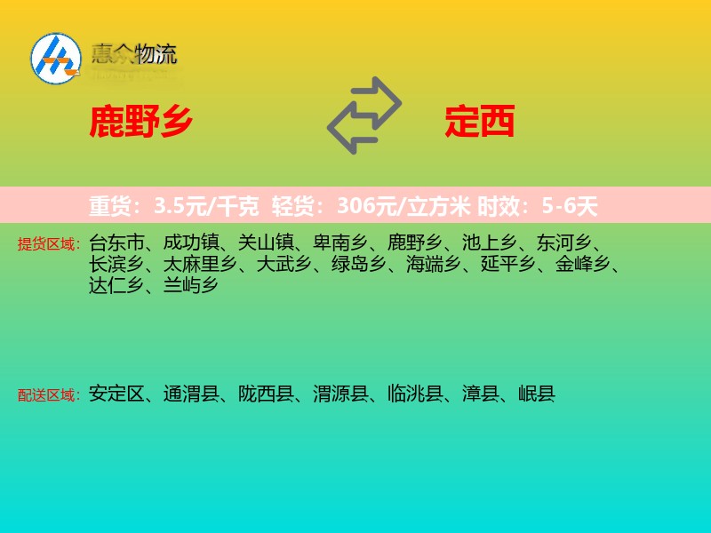 鹿野乡到定西物流专线