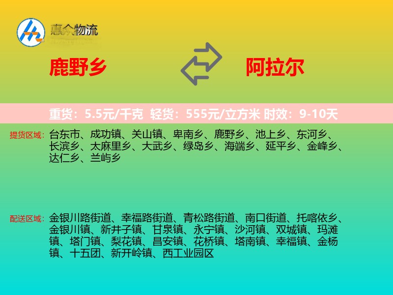 鹿野乡到阿拉尔物流专线