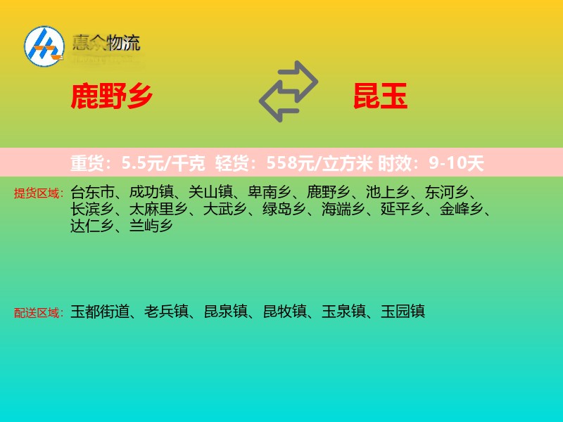 鹿野乡到昆玉物流专线