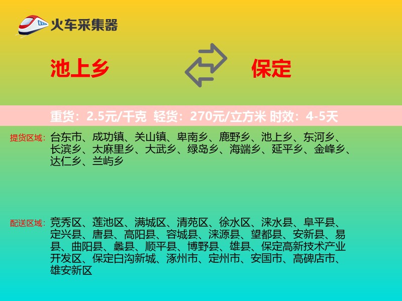 池上乡到保定物流专线