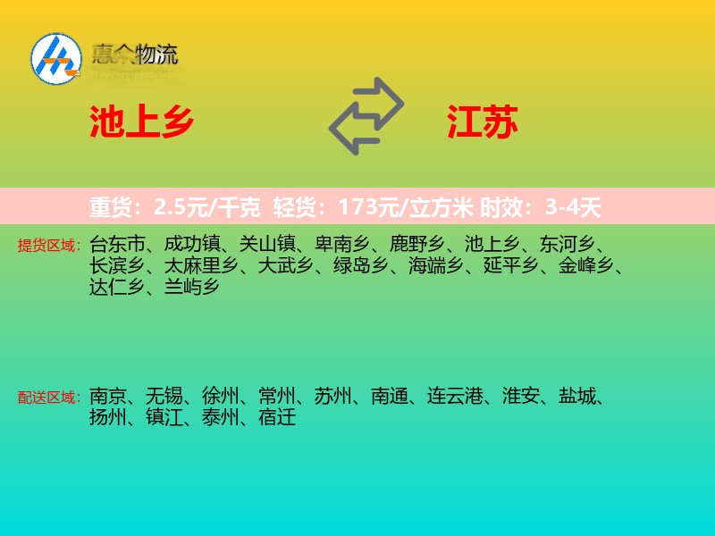 池上乡到江苏物流专线