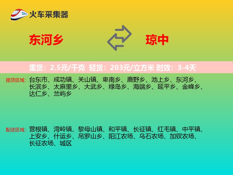 东河乡到琼中物流专线
