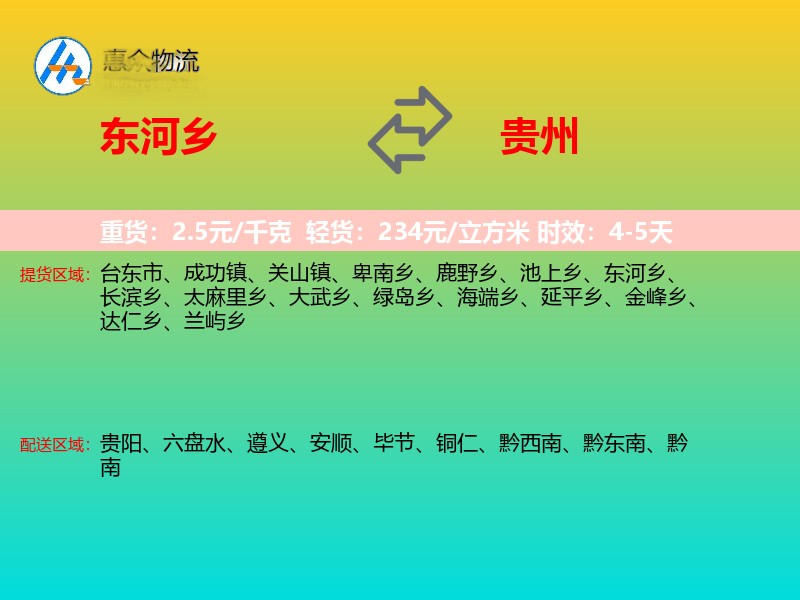 东河乡到贵州物流专线
