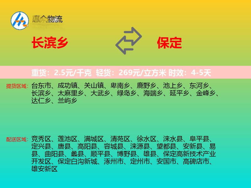长滨乡到保定物流专线