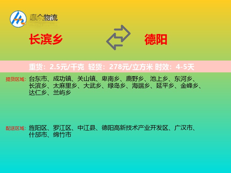 长滨乡到德阳物流专线