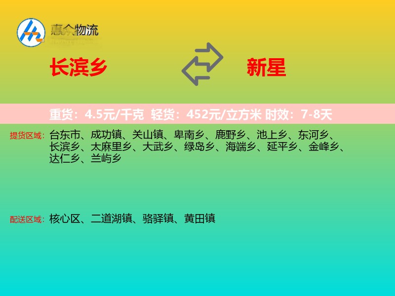 长滨乡到新星物流专线