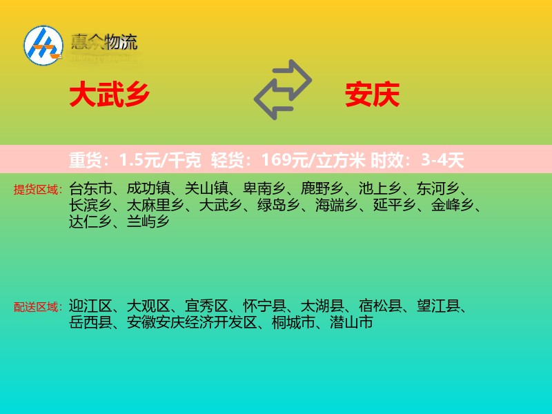 大武乡到安庆物流专线