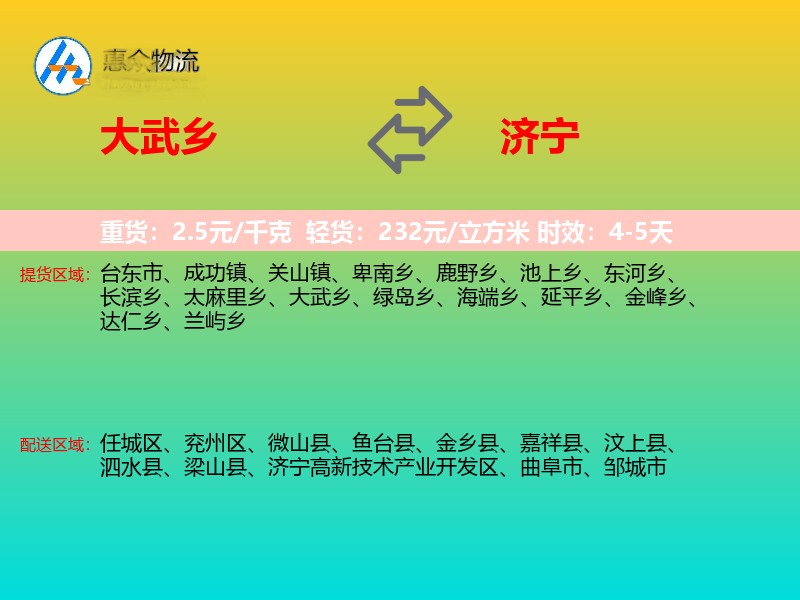 大武乡到济宁物流专线