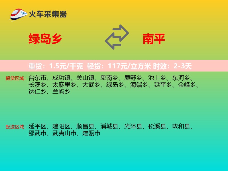 绿岛乡到南平物流专线