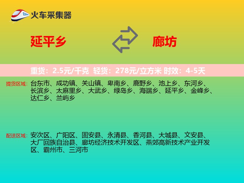 延平乡到廊坊物流专线